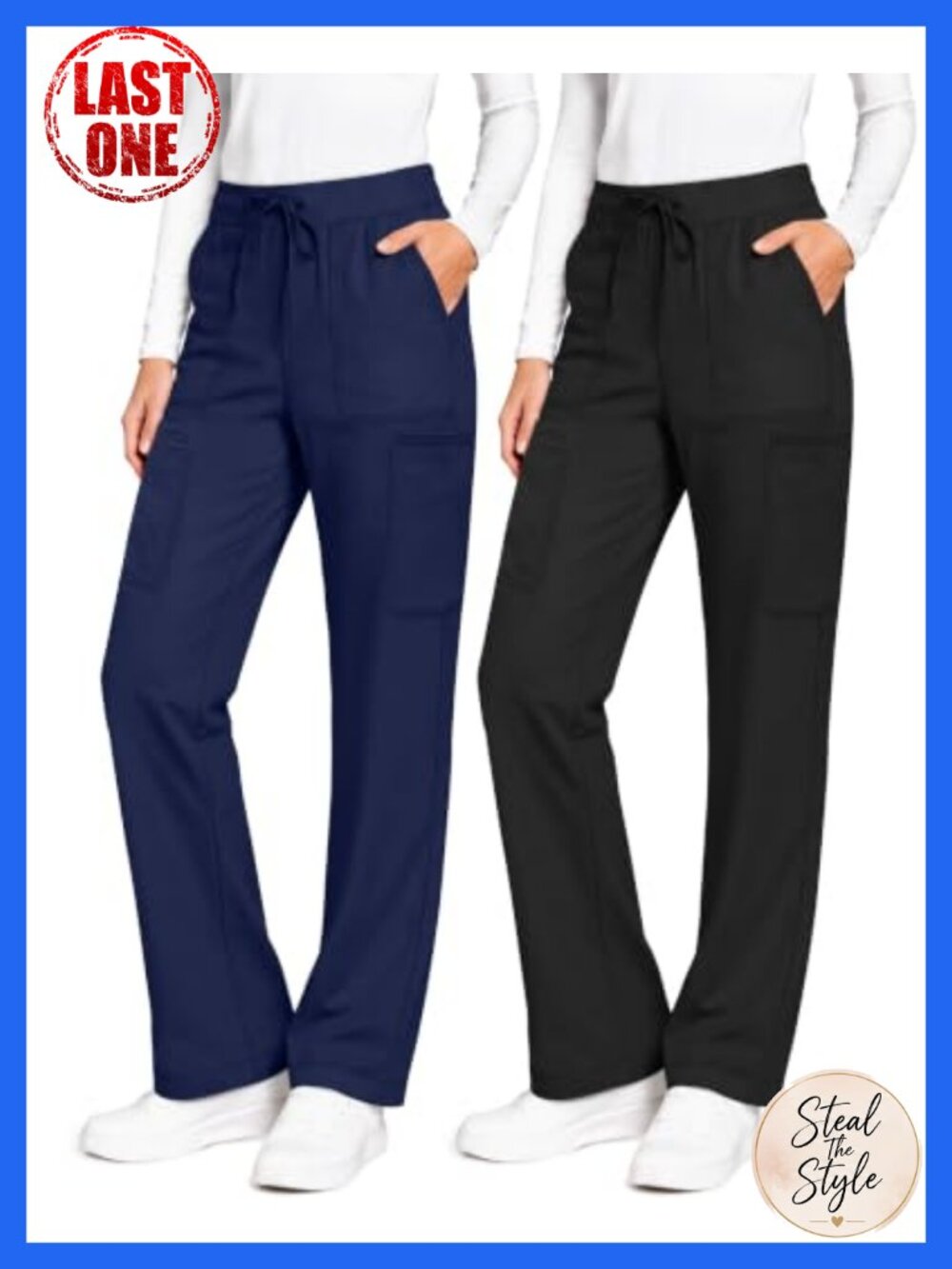 2 Pack Women's Scrub Pants Cargo Straight Leg 8 Pockets Medical Work